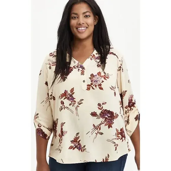 Torrid Pale Yellow Earthtones Floral Harper Blouse - 1 (1X) - Women's Plus Size - Picture 8 of 8